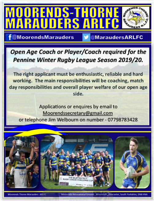 Moorends Thorn Marauders Arlfc Open Age Coach Or Playercoach Required For The Pennine Winter 